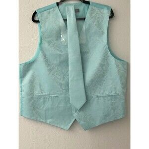 Alberto Cardinali Mint Green Paisley Formal Vest & Tie Set - Men's XL Mint